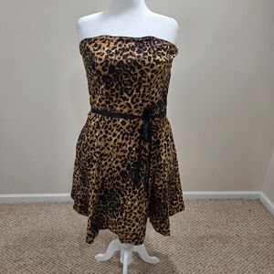 Hourglass Black and Gold Leopard Print Strapless Dress